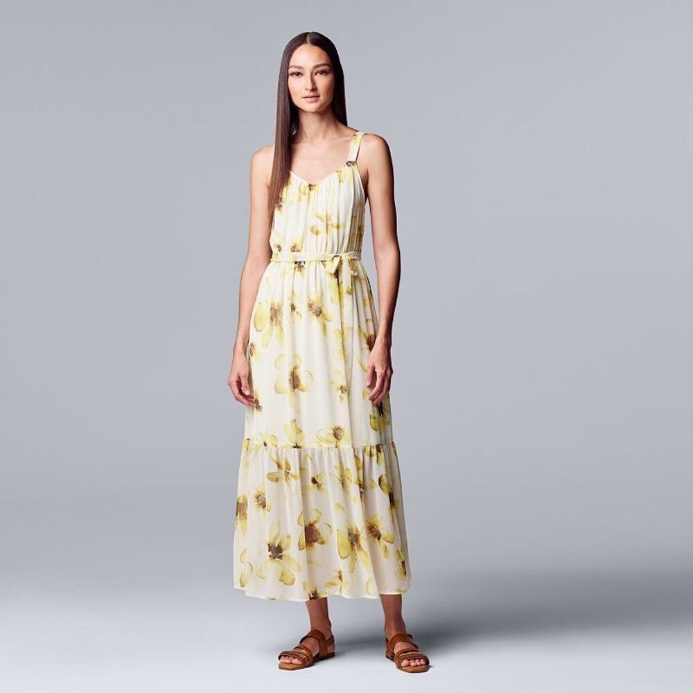 Simply Vara Wang Dress Floral Maxie Smocked Croquet Chiffon Flowyβ Tiered